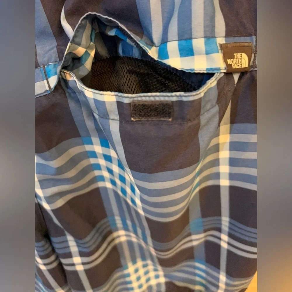 The North Face Navy and Light Blue Plaid Swim Shorts